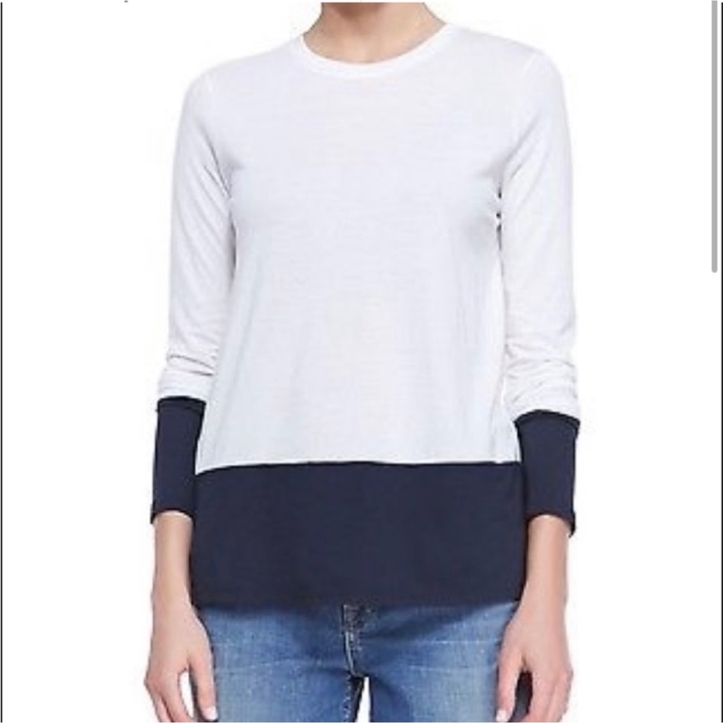 Vince White And Navy Long Sleeve Colorblock Tee Pima Cotton Modal Womens Xs
